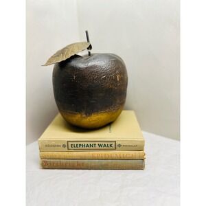 Vintage Rustic Metal Apple Sculpture Oversized Gold Bronze Tone Decorative Fruit